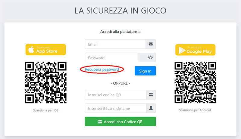 Recupero Password - Safety Platform